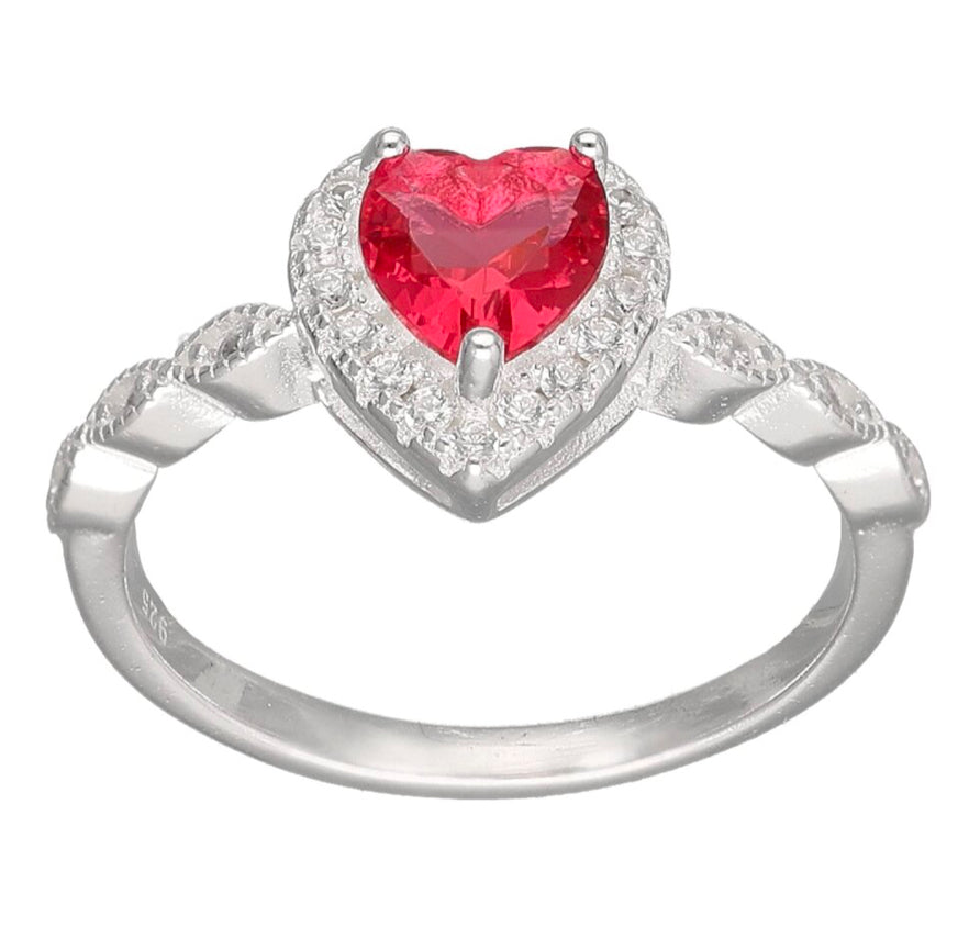 Anillo circón rubí corazón N-17 plata italiana 925