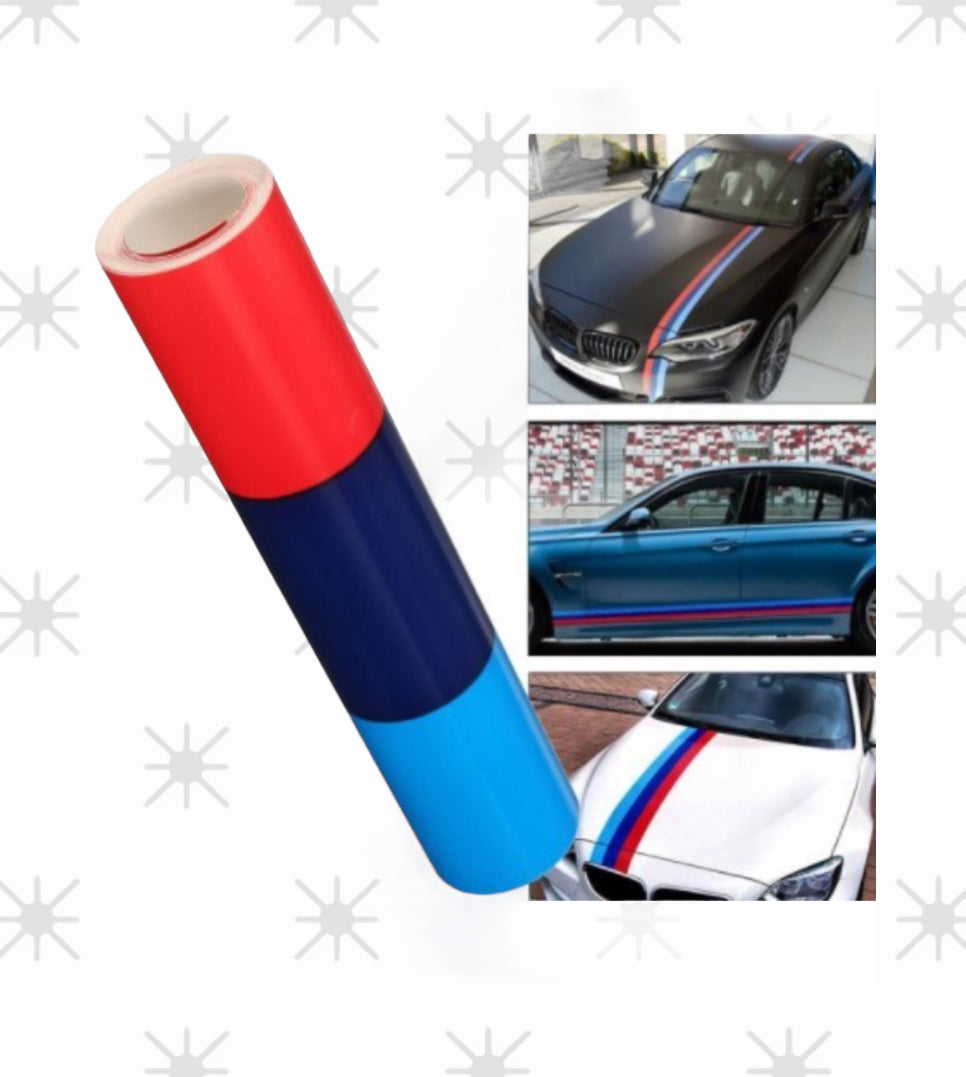 Vinilo Auto BMW franjas celeste/azul/rojo (7,4 cm x 2 metros)