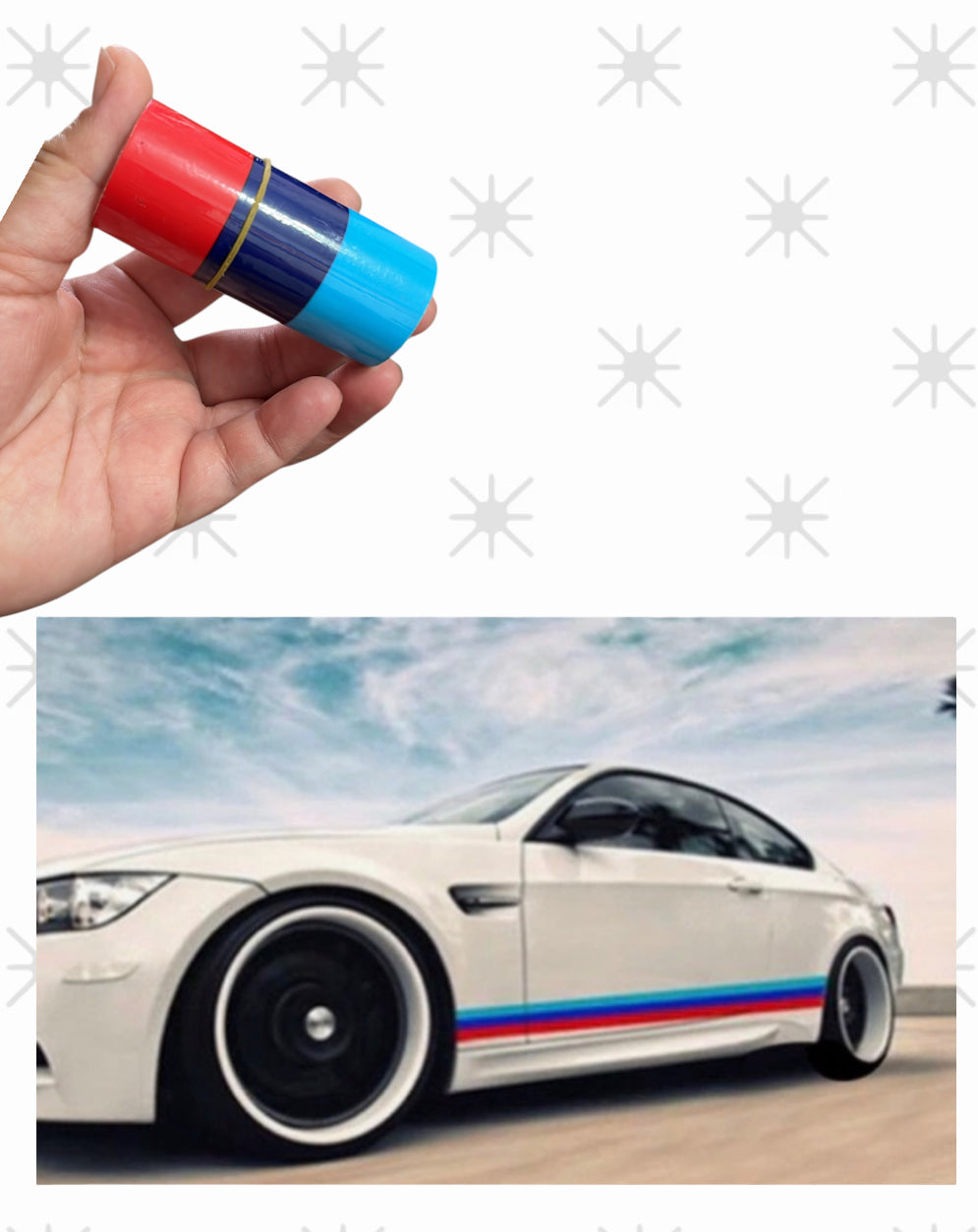 Vinilo Auto BMW franjas celeste/azul/rojo (7,4 cm x 2 metros)